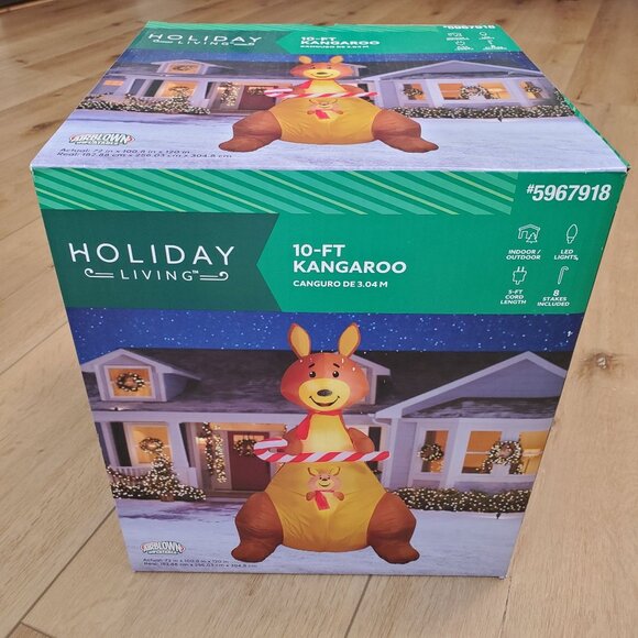 10 Ft GEMMY GIANT Christmas KANGAROO Inflatable Airblown Outdoor Holiday Yard - Picture 1 of 11